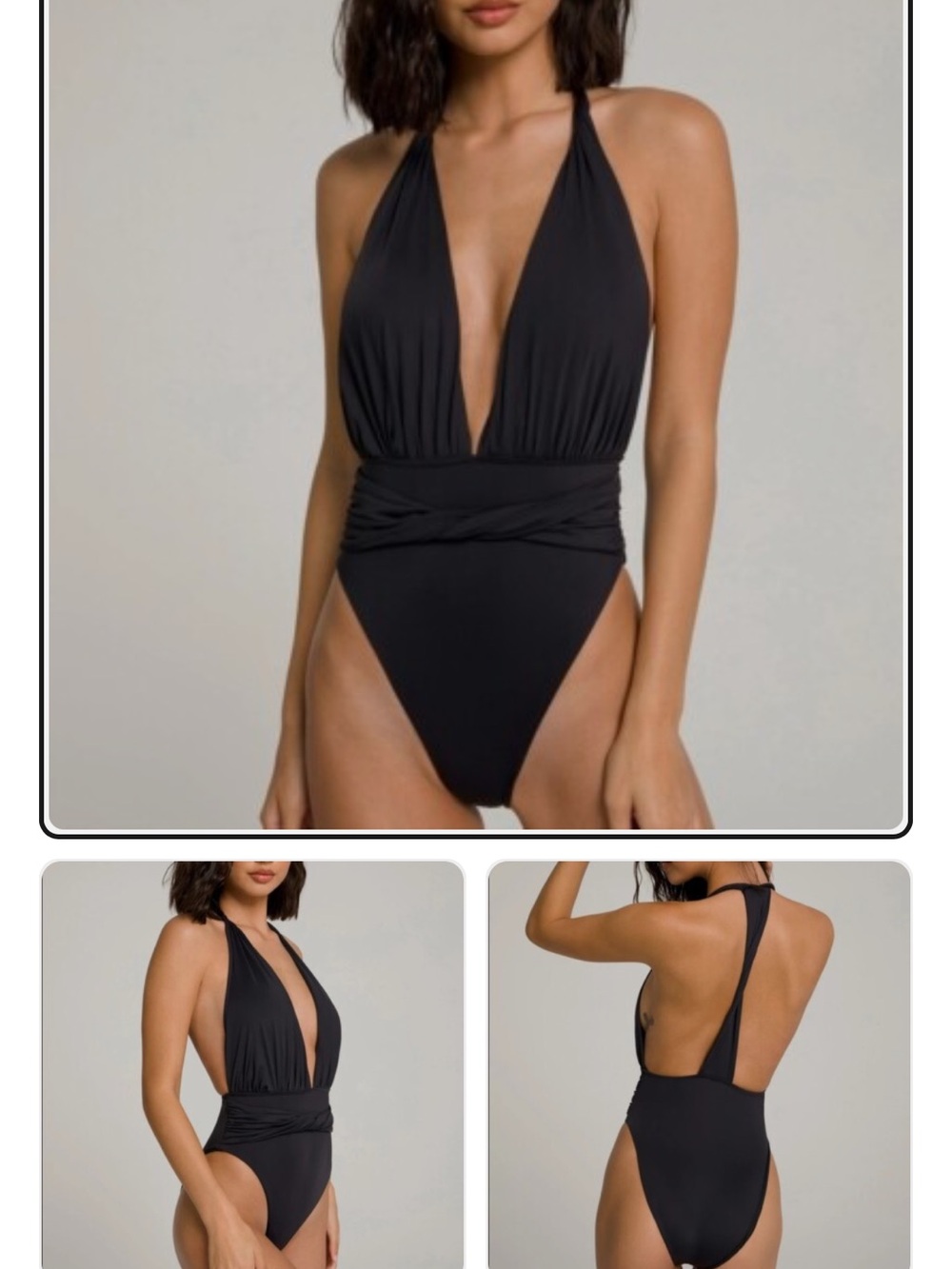 Good American Plunge Halter One-Piece Cinch Waist Swim/Bodysuit NWOT  6/8 MED